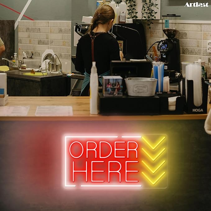 Order Here Neon Sign Red Light Up Order Here Sign - Image 6