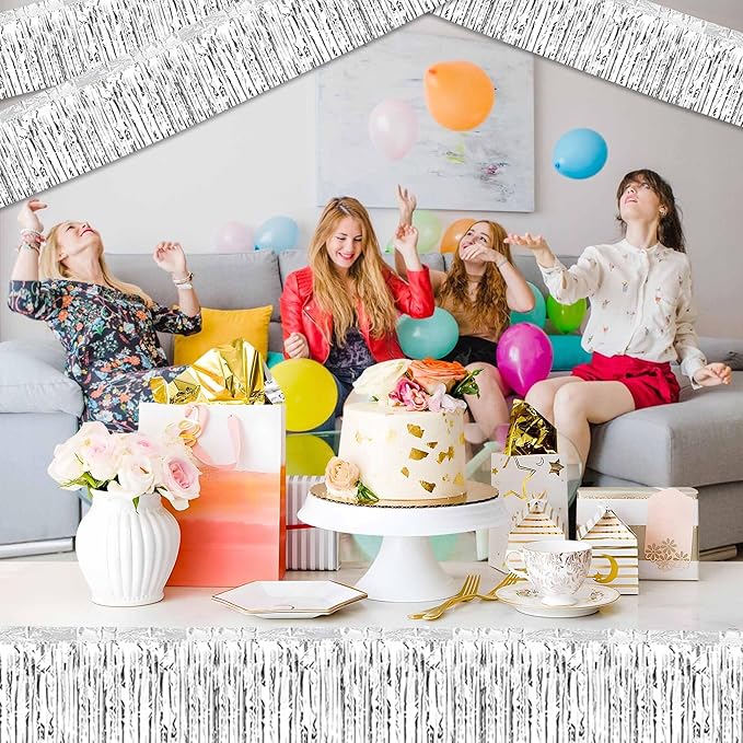 4 Pack 10 Ft Silver Foil Fringe Garland Metallic Streamers Tinsel Banner Wall - Image 5