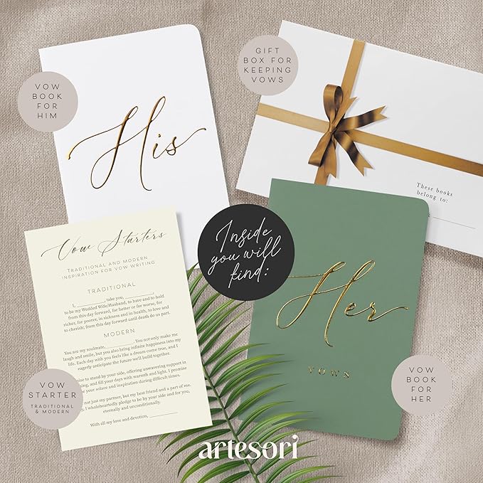 ARTESORI Wedding Vow Book for Her & Him, Soft Touch, 28 Lined Pages, Wedding - Image 2