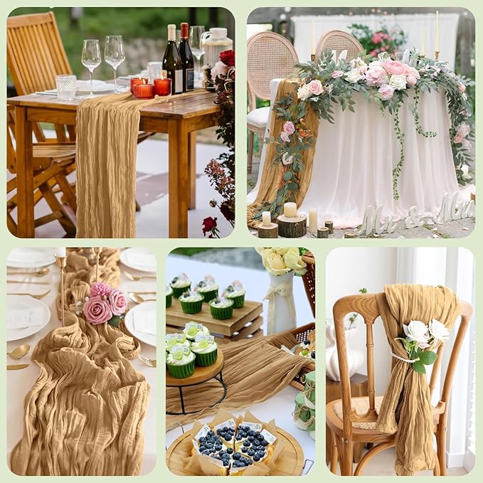 Asee'm 3pcs Cheesecloth Table Runner 120 Inches Long Khaki Boho Gauze Cheese - Image 7