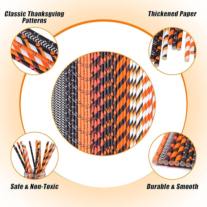 Cooraby 200 Pieces Halloween Paper Straws Biodegradable Drinking Stripe Bicolor - Image 3