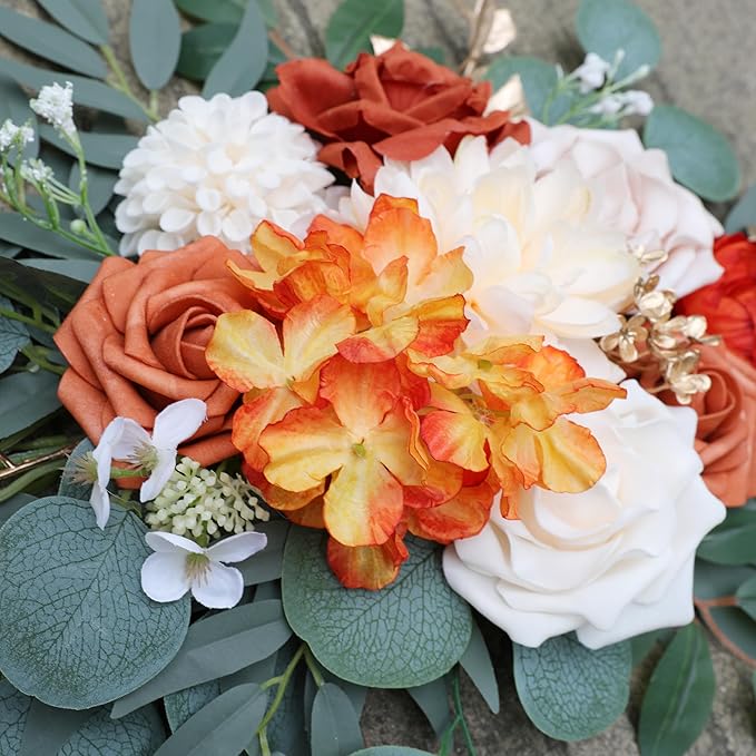 ponatia Wedding Arch Flowers, Artificial Burnt Orange Wedding Flowers - Image 6
