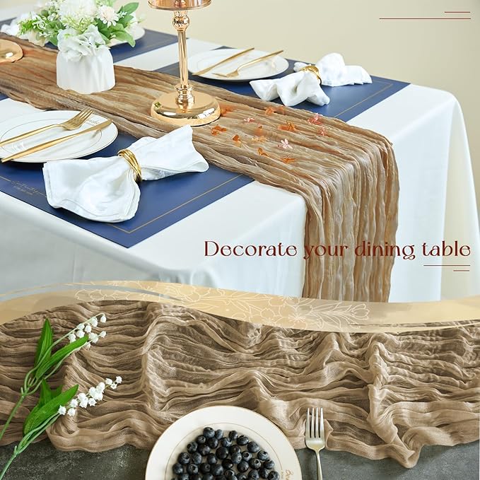 Sioloc Nude Cheesecloth Table Runner Fall Autumn Decor - Image 3