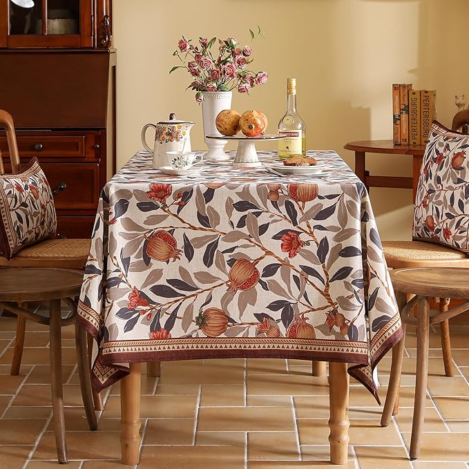 patdrea Designer Vintage Small Rectangle Tablecloth, Linen Pomegranates and - Image 3