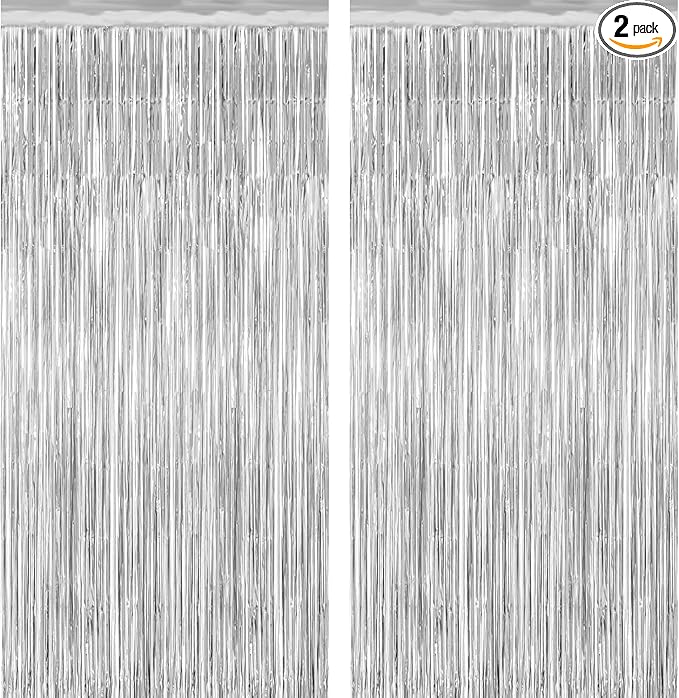 2 Pack Silver Christmas Streamers Party Decorations Silver Tinsel Backdrop by Unknown