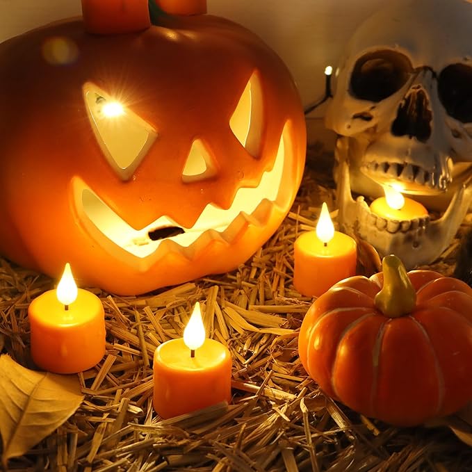 FREEPOWER Orange Halloween Candles, Rechargeable Flameless Candles - Image 2