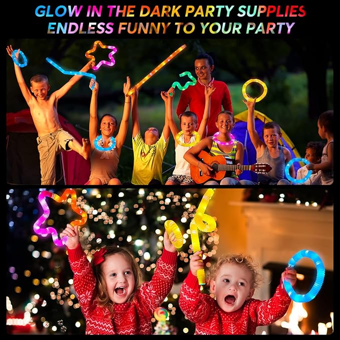 48 PCS Glow in The Dark Party Supplies, Light Up LED Pop Tubes, Glow Sticks - Image 3