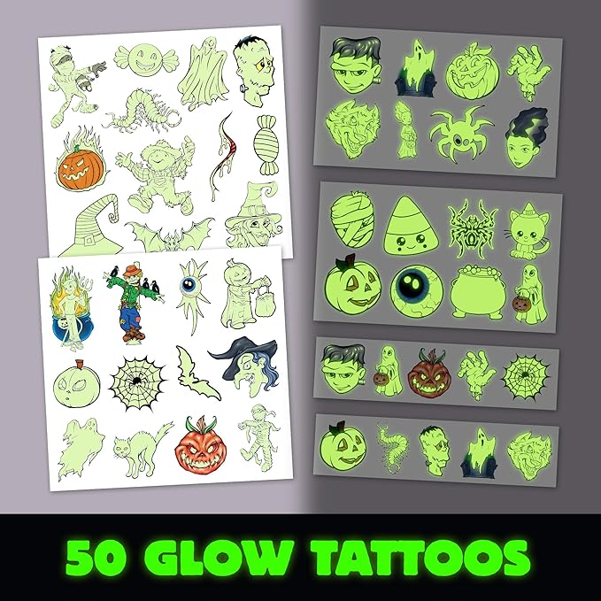 Glow in the Dark Ghost Temporary Tattoos – 50 Pack Halloween Tattoos - Image 2