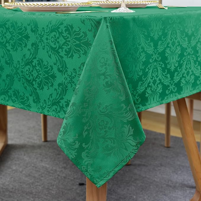 Christmas Green Square Jacquard Tablecloth, Damask Table Cloth, Spill Proof by SASTYBALE