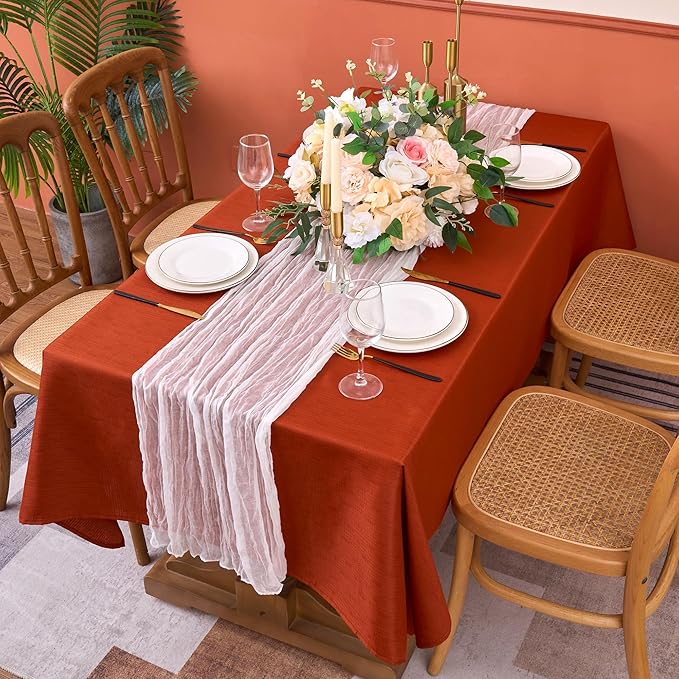 Fitable 2 Pack Faux Linen Fall Tablecloths, Wrinkle Proof Fabric Table Cloth - Image 8