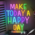Make Today A Happy Day Neon Sign, Inspirational Colorful Letter Neon Light by CHANNEONNEONSIGN