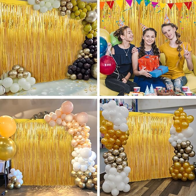 2 Pack Gold Foil Fringe Curtains Streamers Party Decorations 3.3 x 8.2 ft - Image 5