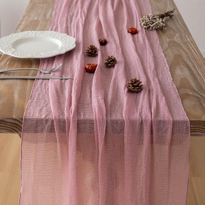 6pcs Cheesecloth Table Runner Dusty Rose Gauze 120 Inch 10 FT Rustic Boho - Image 3