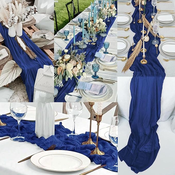 10FT 12 Pack Royal Blue Cheesecloth Table Runner 20 x 120 Inch Long Rustic - Image 6
