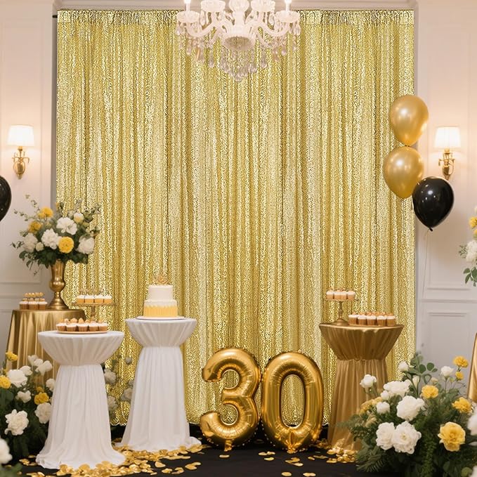 Gold Sequin Backdrop Curtain 2 Panels 2FTx8FT Glitter Photography Backdrop - Image 4