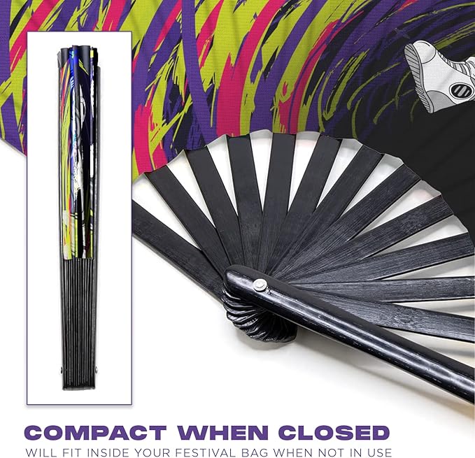 GloFX Rave Fan - Spaced Out Astronaut - Large Folding Fan - Music Festival - Image 2