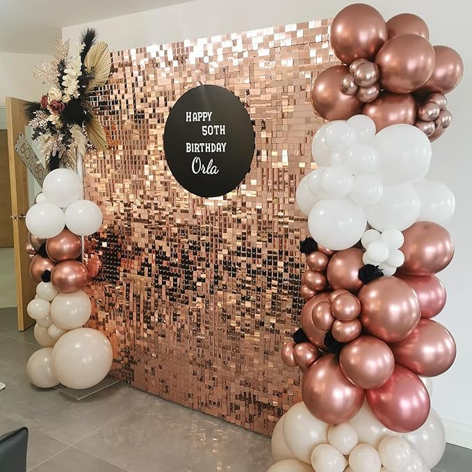 Qcity Rose Gold Shimmer Wall Backdrop 36PCS, Square Sequin Glitter Backdrop - Image 6