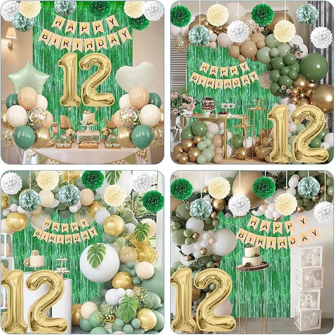 Sage Green 12th Birthday Decorations - Image 5