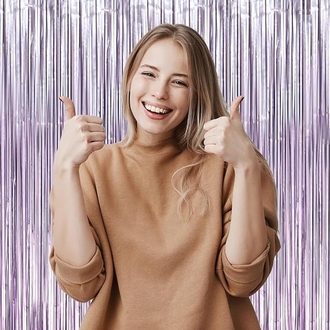 3 Pack 3.3 x 8.2 ft Light Purple Foil Fringe Backdrop Curtains, Tinsel - Image 6