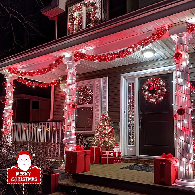 JMEXSUSS 2 Pack Red and White Christmas Lights, Each 100 LED 33ft Solar String - Image 3