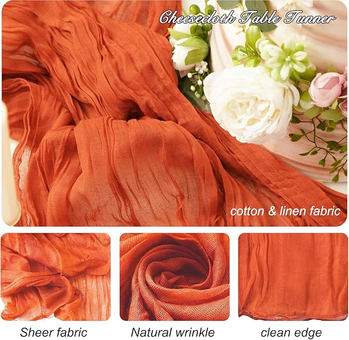 8 Pack 10Ft Orange Cheesecloth Table Runner 35x120 inch Boho Gauze Cheese - Image 2