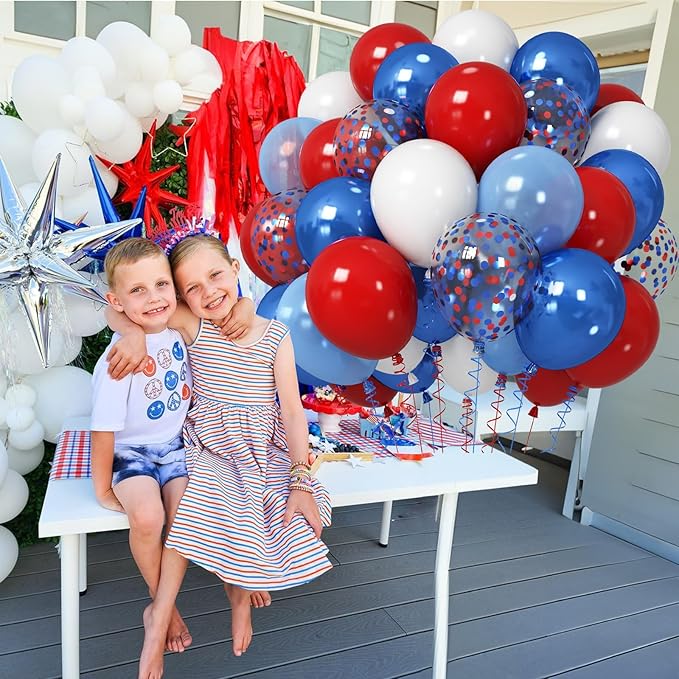 Red White Blue Balloons, 12 Inch Pearl Metallic Blue Red White Confetti Latex - Image 5