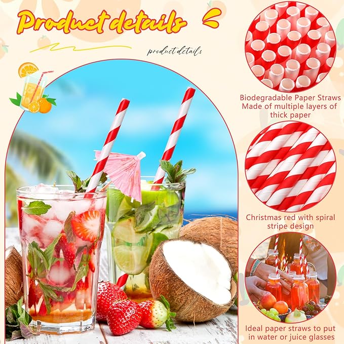 Eaasty 1200 Pcs Colored Paper Straws Bulk Disposable Striped Drinking Paper - Image 5