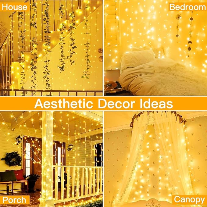 Ollny 2 Pack Curtain String Lights Warm White, 400LED 6.6x6.6ft Fairy Lights - Image 2