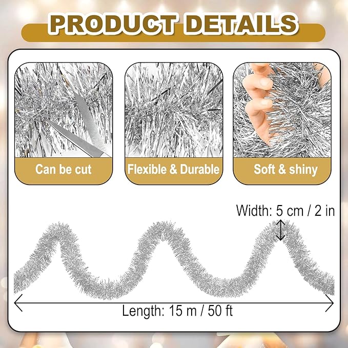 50 Feet Christmas Foil Fringe Banner Metallic Tassle Garland Metallic Backdrop - Image 2
