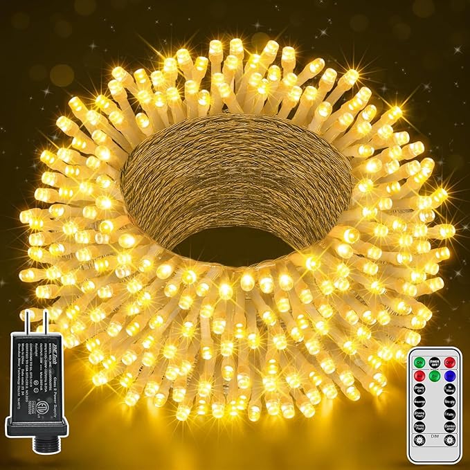 196 FT 600 LED Christmas Lights Outdoor Waterproof, Warm White Christmas Lights by Ccinny