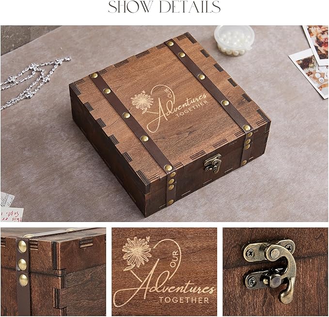 AW BRIDAL Wedding Keepsake Box for Memories, Engraved Wooden Decorative Box - Image 3