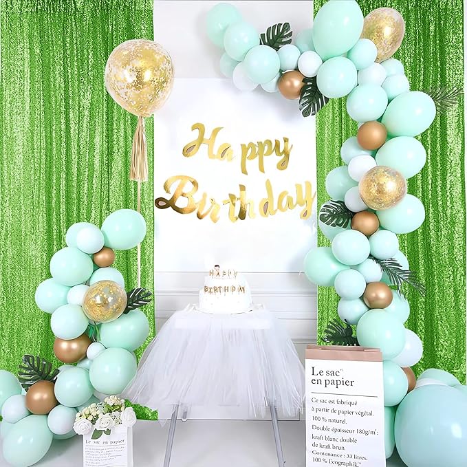 Hahuho Light Green Sequin Backdrop Curtain, Banquet Decoration（2 Panels - Image 4