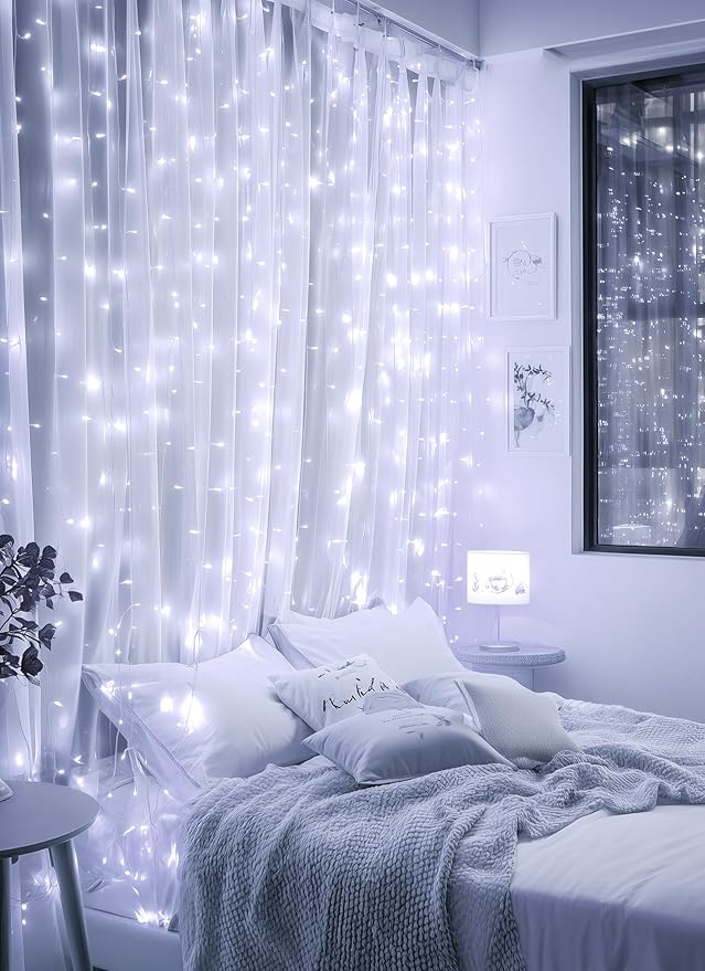 Brightown 300 LED Fairy Curtain Lights, 9.8ft x 9.8ft White Curtain String - Image 4