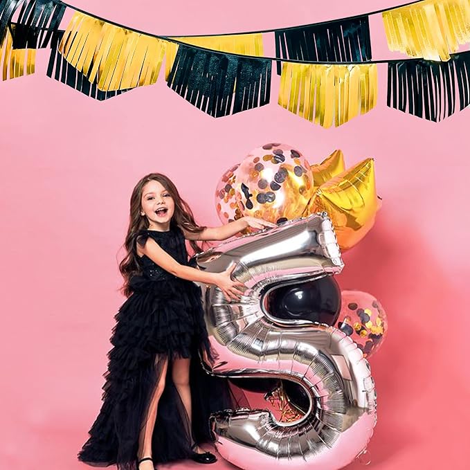Black and Gold Tassel Banner Double Sided Metallic Fabric Pennant Bunting Flag - Image 6