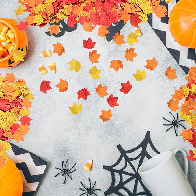 Fall Maple Leaf Confetti Decorations, Thanksgiving Metallic Foil Maple Leaves - Image 7