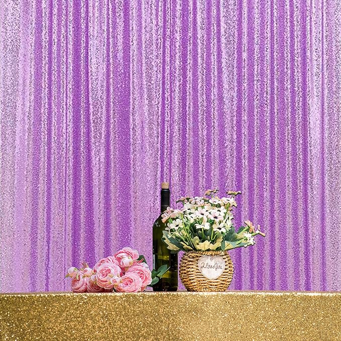 Lavender Sequin Backdrop Curtains 4 Panels 2FTx8FT Wedding Photo Backdrop - Image 6