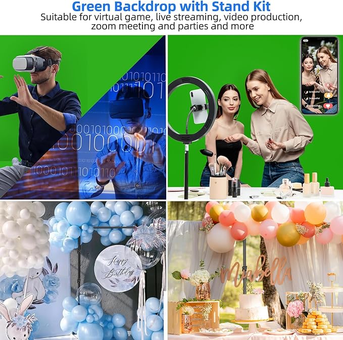 HEMMOTOP 7x5 ft Green Screen Stand Kit, 6.5x5 ft Green Screen Backdrop - Image 7