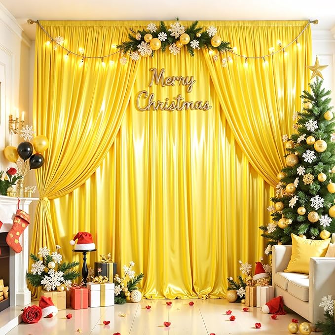 10x10 ft Yellow Gold Glitter Backdrop Curtain - Image 7