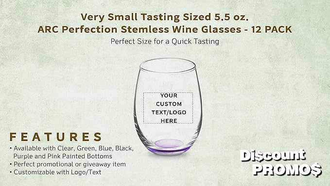 Custom Stemless Wine Glasses by ARC 5.5 oz. Set of 12, Personalized Bulk Pack - Image 2