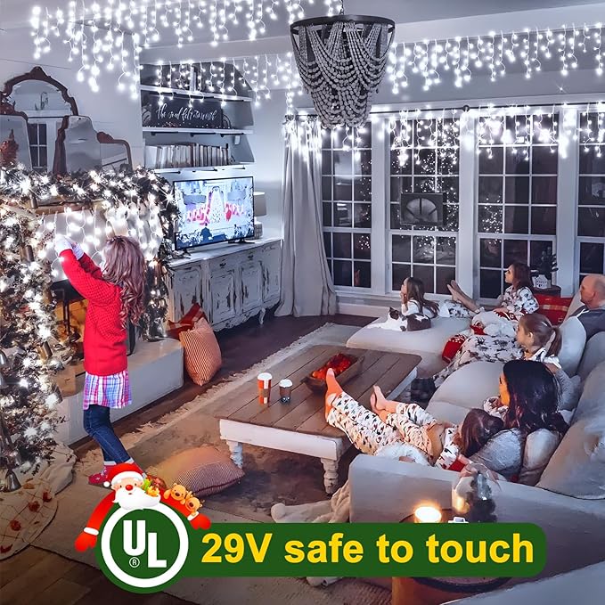 KNONEW 99FT 1216 LED Christmas Lights Outdoor Decorations 8 Modes White Curtain - Image 8