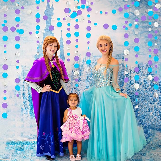 46 Ft Frozen Party Decorations Purple Blue Silver Polka Dots Garlands Hanging - Image 5
