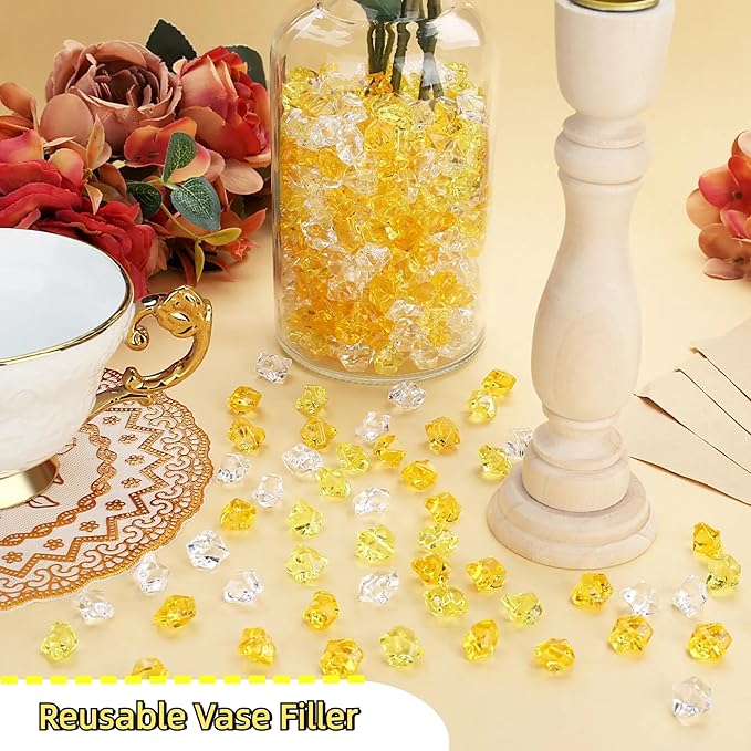 YATOJUZI 500pcs Fake Ice Cubes Yellow Assorted Acrylic Crushed Rocks Vase - Image 4