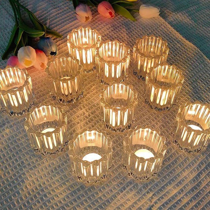 GOLDEAL 6Pcs Clear Glass Votive Candle Holders Tealight Holders Decorative - Image 5