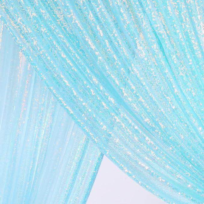 Blue Iridescent Sequin Backdrop Curtain 7ft x 7ft Glitter Photo Booth Backdrop - Image 4
