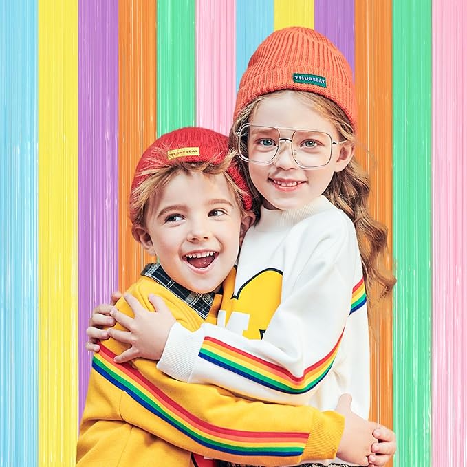 2 Pack Pastel Rainbow Foil Fringe Backdrop Curtains, Tinsel Streamers Party - Image 5