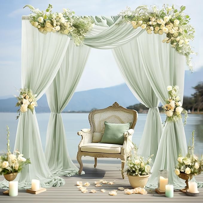 30" x 20Ft Wedding Arch Draping Fabric, 1 Panel Sage Green Sheer Curtain Drapes - Image 6
