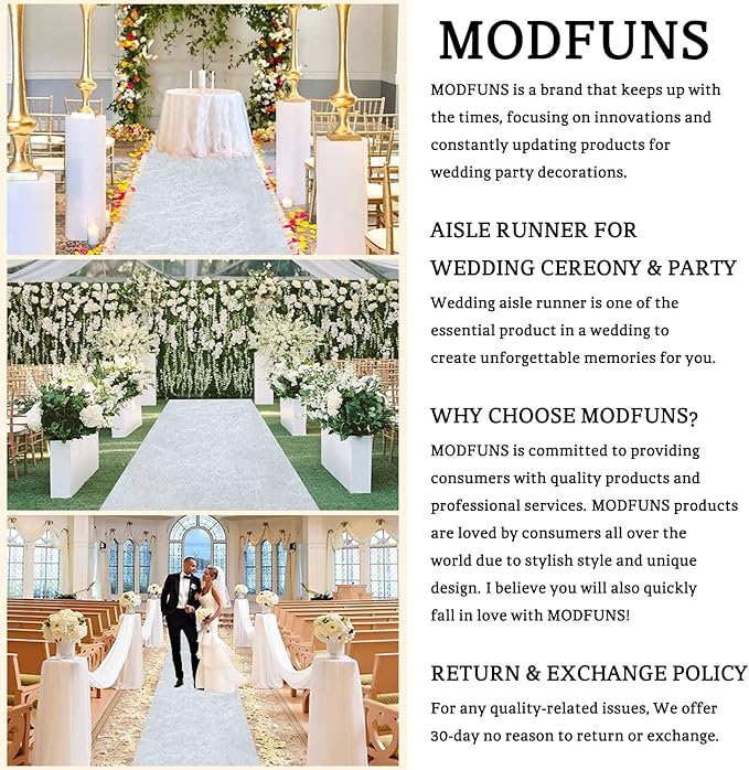 MODFUNS White Wedding Aisle Runner Outdoor Velvet Aisle Runner - Image 5