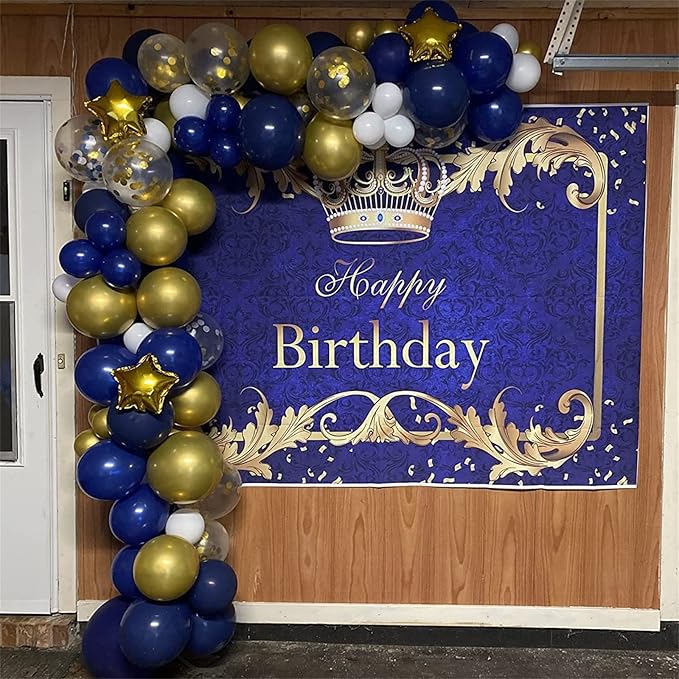 Balloons Navy Blue and Gold, 12 Inch Navy Blue Metallic Chrome Gold and - Image 6
