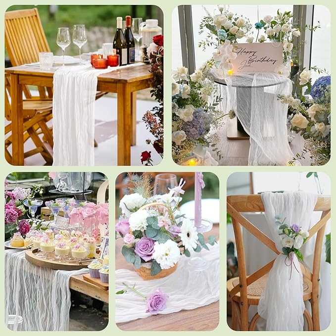 Asee'm 6pcs Cheesecloth Table Runner 120 Inches Long Ivory Boho Gauze Cheese - Image 7