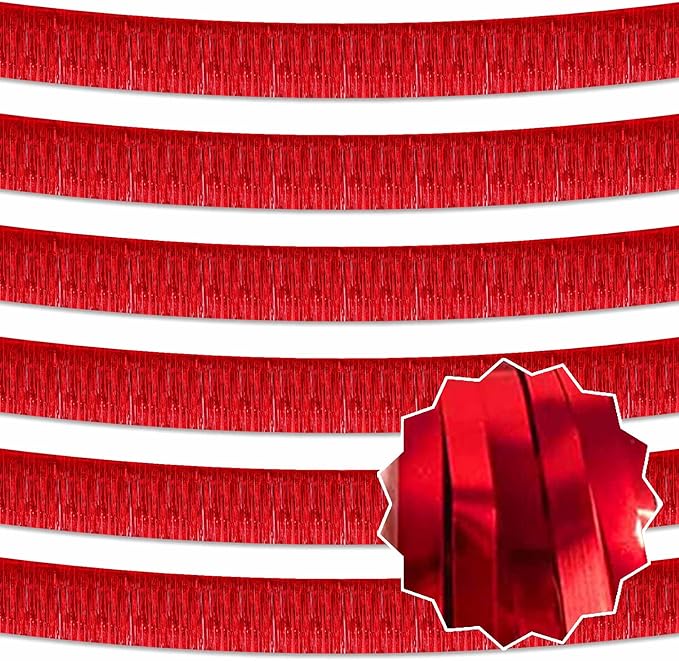 6 Pack 10 Ft Red Foil Fringe Garland Metallic Streamers Tinsel Banner Wall by LANTIANCHEN